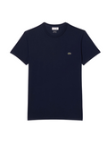 LACOSTE Cotton Pima T-shirt in Midnight Blue - front view showing classic fit and iconic crocodile logo