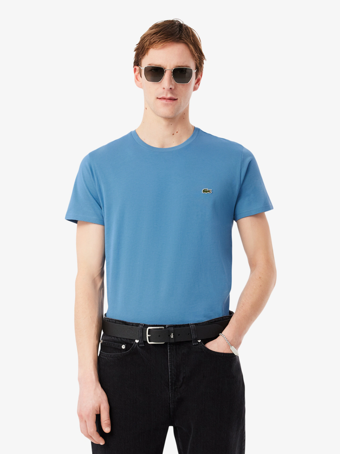 LACOSTE Cotton Pima T-shirt Sky Blue - MAISONDEFASHION.COM
