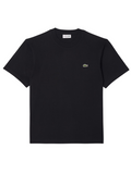 LACOSTE Cotton T-shirt in Black - front view showing classic fit and iconic green crocodile logo
