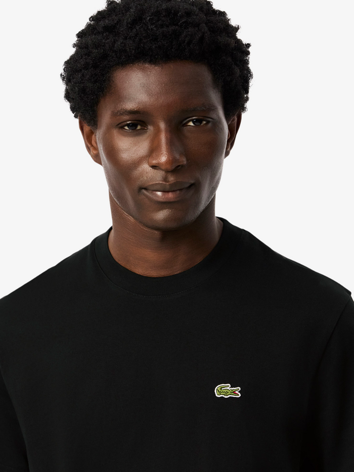 LACOSTE Cotton T-shirt Black - side profile view highlighting the comfortable fit and quality tailorin