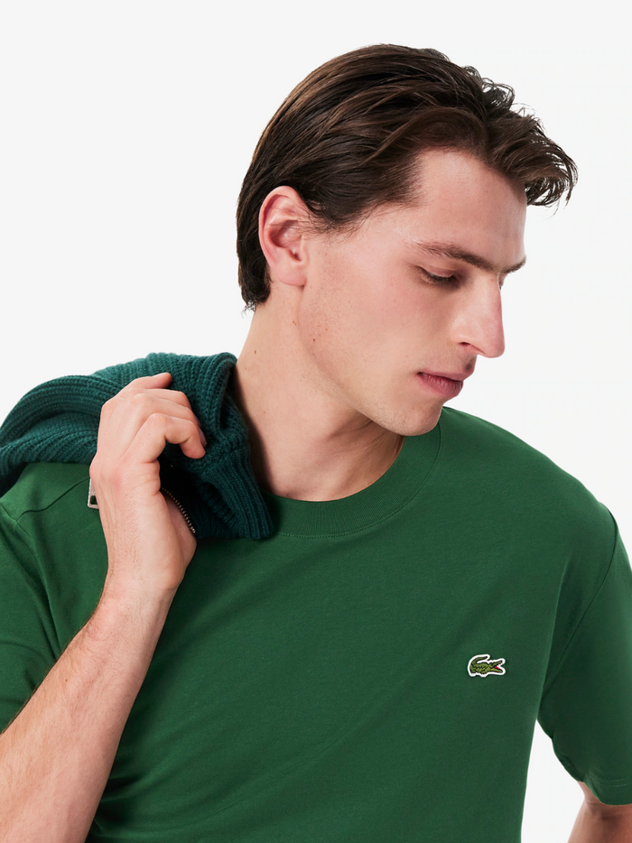 LACOSTE Cotton T-shirt Green - side profile view highlighting the comfortable fit and quality tailoring