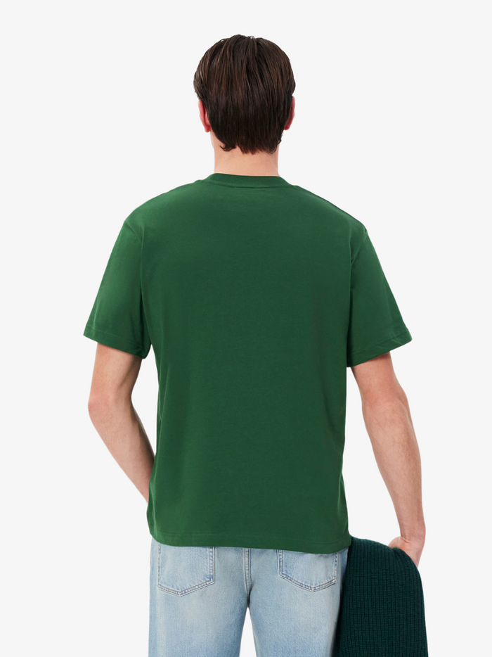 LACOSTE Cotton T-shirt Green - close-up detail of the embroidered crocodile logo and soft cotton texture