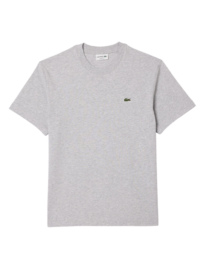 LACOSTE Cotton T-shirt in Grey - front view showing classic polo design with iconic crocodile logo
