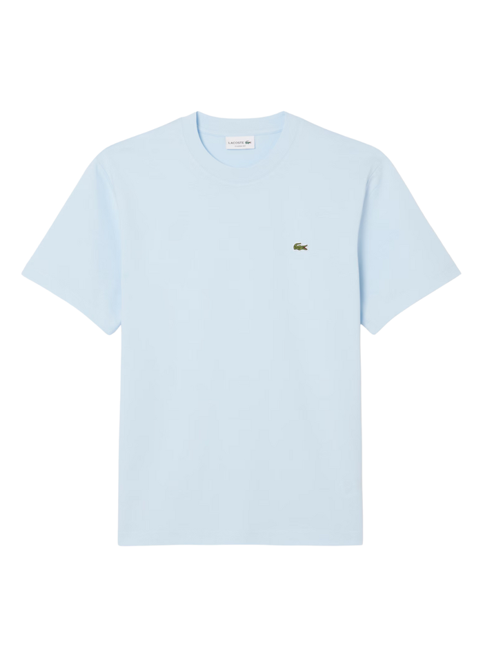 LACOSTE Cotton T-shirt in Light Blue - front view showing classic crew neck design and iconic crocodile logo