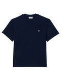 LACOSTE Cotton T-shirt in Midnight Blue - front view showing classic polo design with iconic crocodile logo