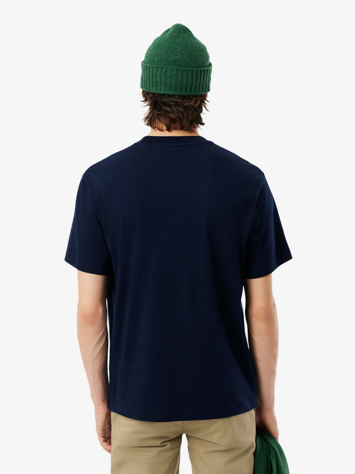 LACOSTE Cotton T-shirt Midnight Blue - fabric texture detail showing premium cotton quality and midnight blue colour