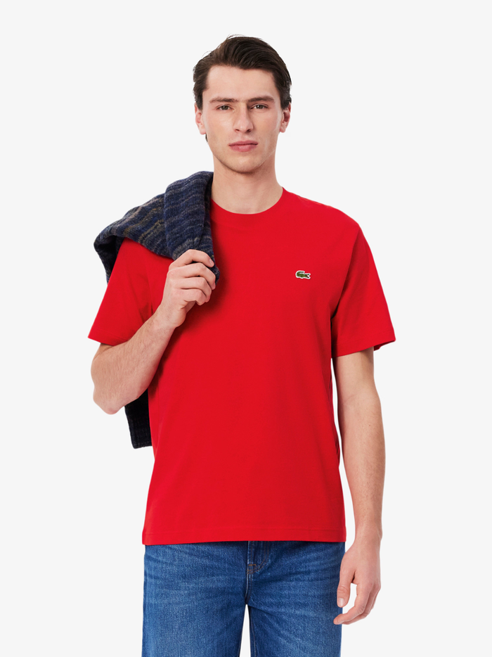 LACOSTE Cotton T-shirt Red - back view displaying clean design and quality cotton fabric