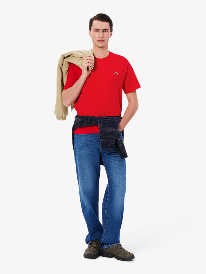 LACOSTE Cotton T-shirt Red - side profile view showing comfortable fit and sleeve detail