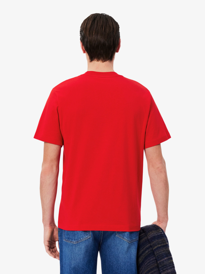 LACOSTE Cotton T-shirt Red - fabric texture detail showing premium cotton quality