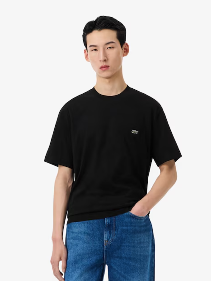 LACOSTE Cotton T-shirt with Breast Pocket Black - MAISONDEFASHION.COM