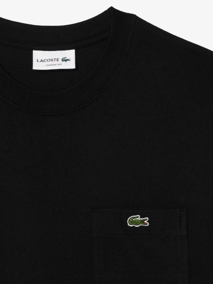 LACOSTE Cotton T-shirt with Breast Pocket Black - MAISONDEFASHION.COM
