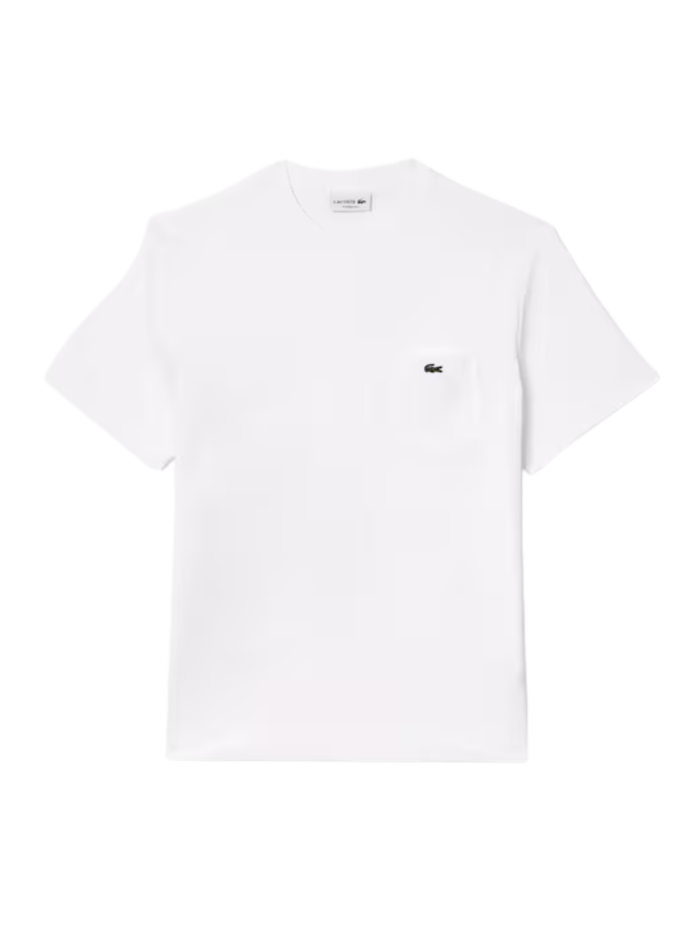 LACOSTE Cotton T-shirt with Breast Pocket White - MAISONDEFASHION.COM