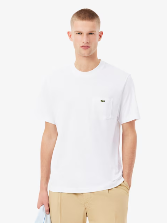 LACOSTE Cotton T-shirt with Breast Pocket White - MAISONDEFASHION.COM