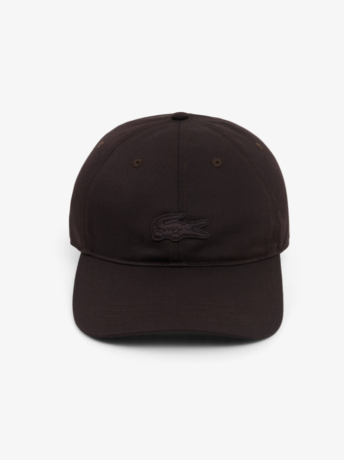 LACOSTE Cotton Twill Badge Cap Brown - MAISONDEFASHION.COM