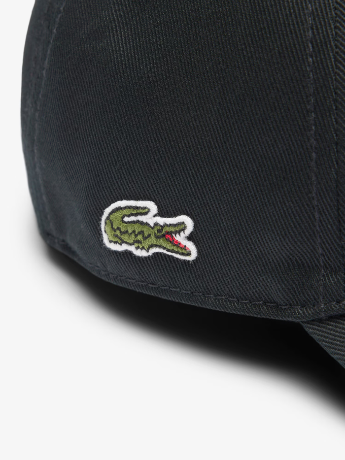 LACOSTE Cotton Twill Cap Black - MAISONDEFASHION.COM