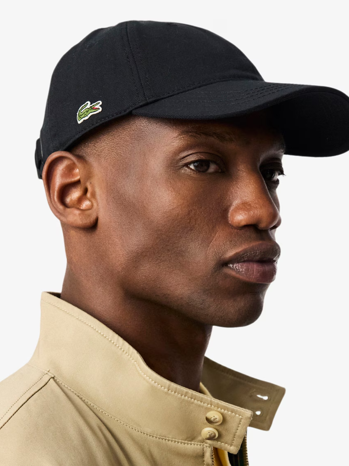 LACOSTE Cotton Twill Cap Black - MAISONDEFASHION.COM