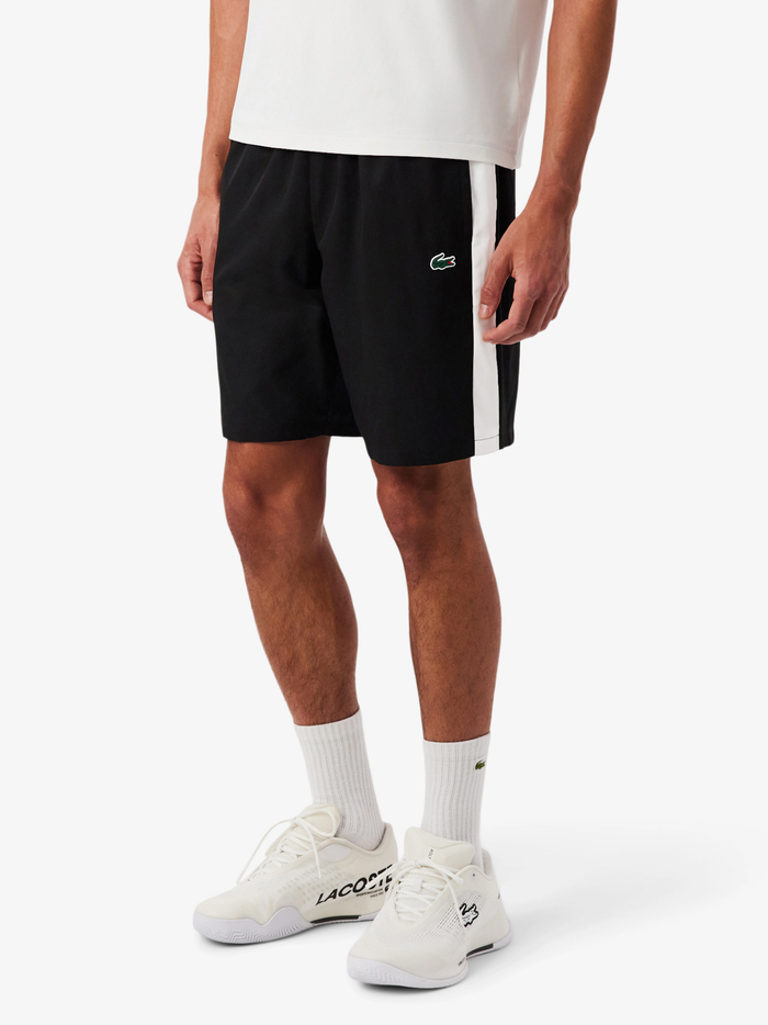 LACOSTE Diamond Taffeta Band Accent Sport Shorts Black - MAISONDEFASHION.COM