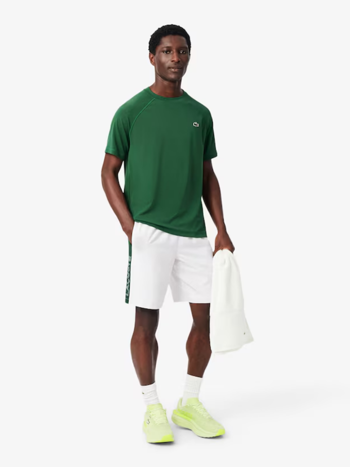 LACOSTE Diamond Taffeta Band Accent Sport Shorts White/Green - MAISONDEFASHION.COM