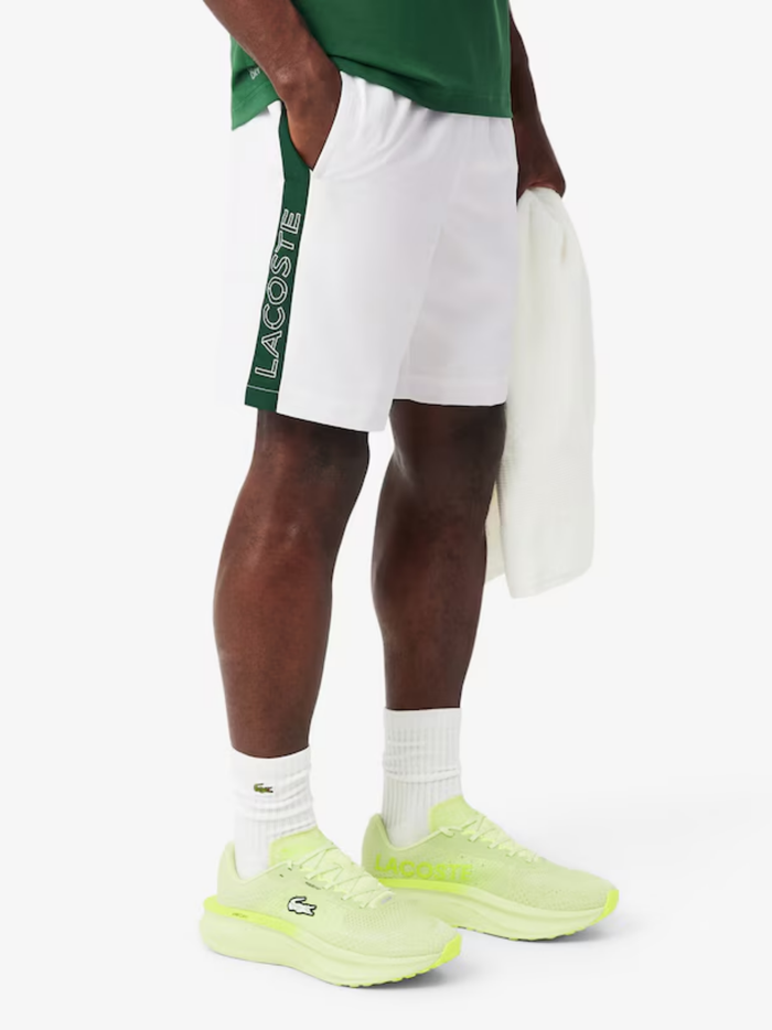 LACOSTE Diamond Taffeta Band Accent Sport Shorts White/Green - MAISONDEFASHION.COM