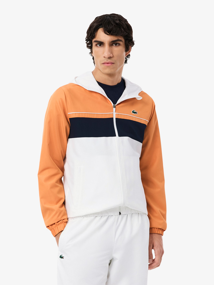 LACOSTE Diamond Taffeta Sport Tracksuit White/Orange - MAISONDEFASHION.COM