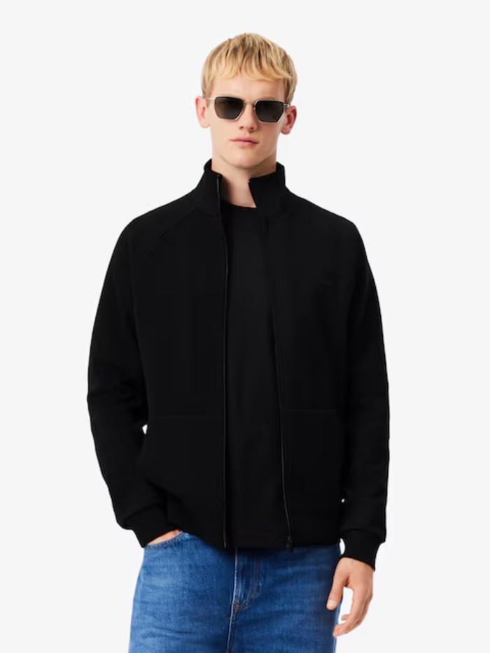 LACOSTE Double Face Jersey Zipped Sweatshirt Black - MAISONDEFASHION.COM