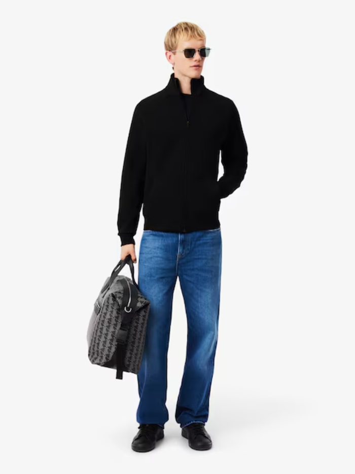 LACOSTE Double Face Jersey Zipped Sweatshirt Black - MAISONDEFASHION.COM