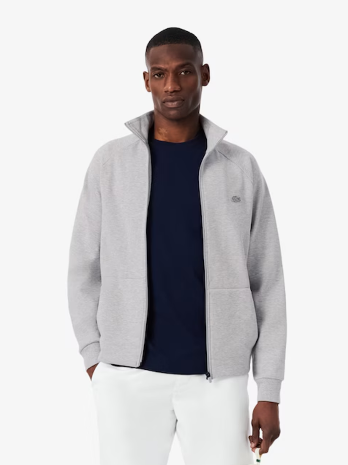 LACOSTE Double Face Jersey Zipped Sweatshirt Light Grey - MAISONDEFASHION.COM