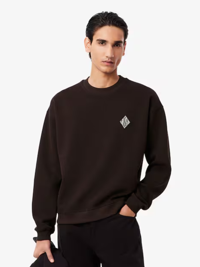 LACOSTE Double Face Piqué Badge Sweatshirt Brown - MAISONDEFASHION.COM
