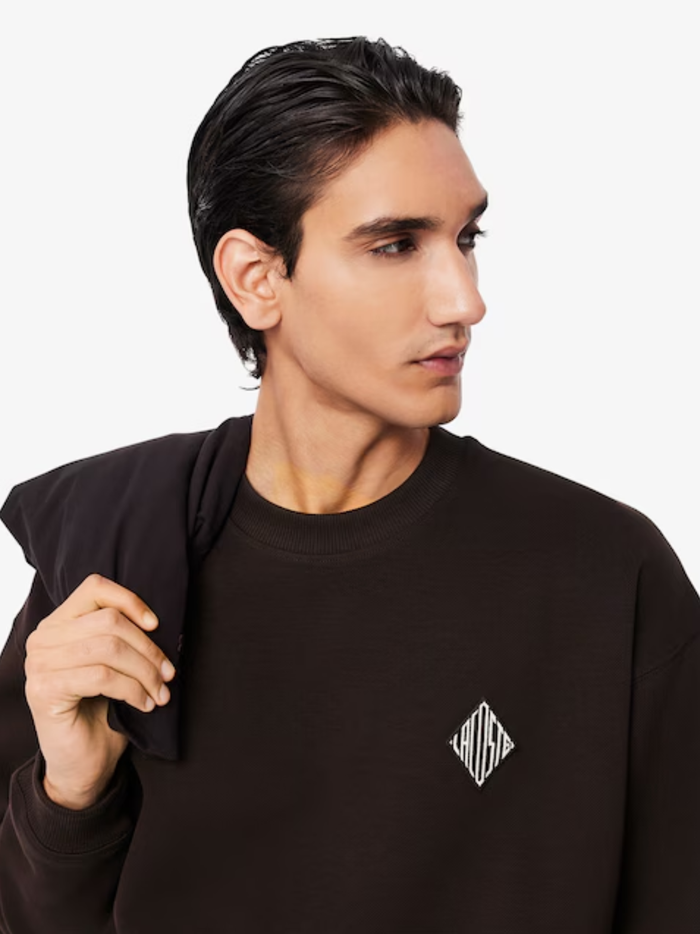 LACOSTE Double Face Piqué Badge Sweatshirt Brown - MAISONDEFASHION.COM