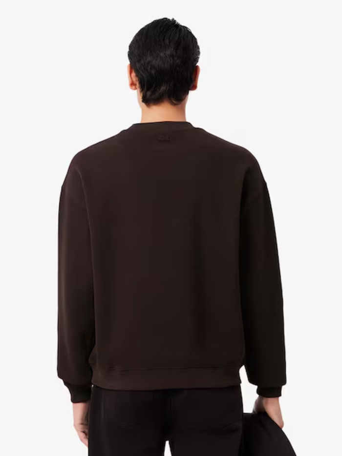 LACOSTE Double Face Piqué Badge Sweatshirt Brown - MAISONDEFASHION.COM