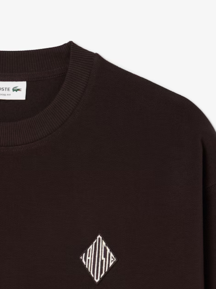 LACOSTE Double Face Piqué Badge Sweatshirt Brown - MAISONDEFASHION.COM