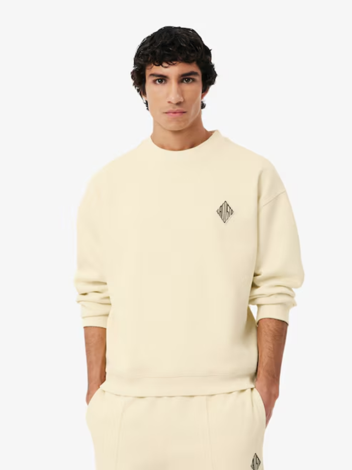 LACOSTE Double Face Piqué Badge Sweatshirt Lemon Beige - MAISONDEFASHION.COM