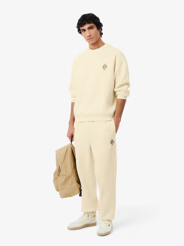 LACOSTE Double Face Piqué Badge Sweatshirt Lemon Beige - MAISONDEFASHION.COM