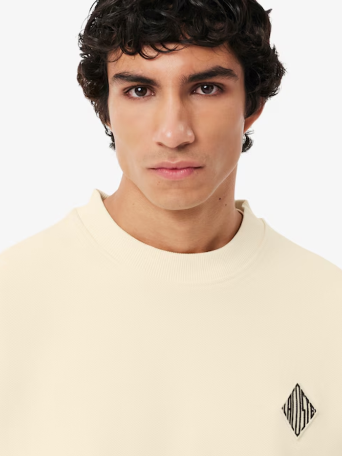 LACOSTE Double Face Piqué Badge Sweatshirt Lemon Beige - MAISONDEFASHION.COM