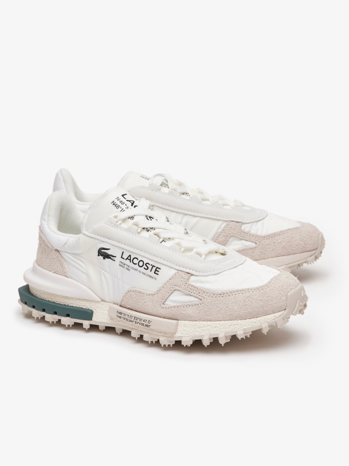 LACOSTE Elite Active Sneakers in White/Dark Green - back view highlighting heel design and brand detailing