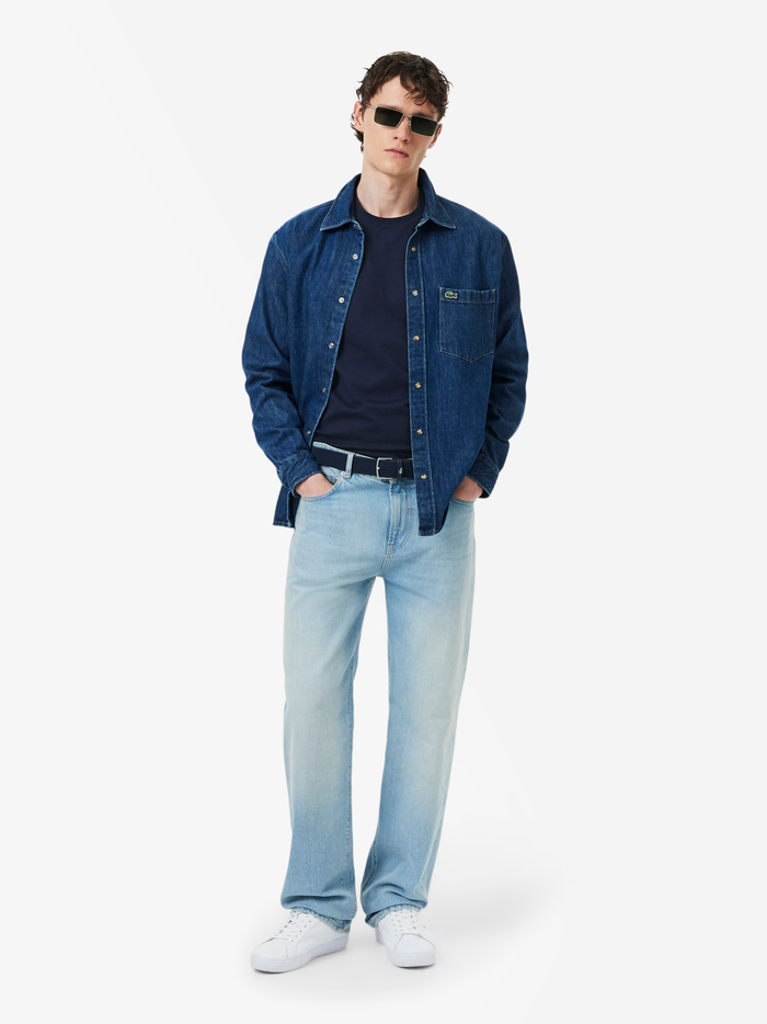LACOSTE Embossed Branding Cotton T-shirt Midnight Blue - MAISONDEFASHION.COM