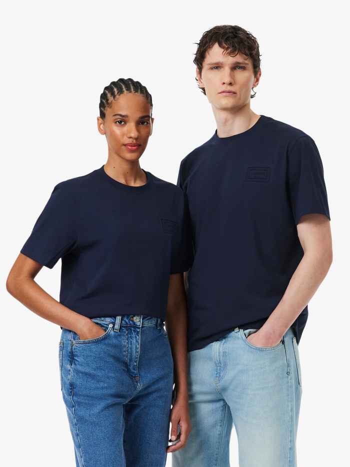 LACOSTE Embossed Branding Cotton T-shirt Midnight Blue - MAISONDEFASHION.COM