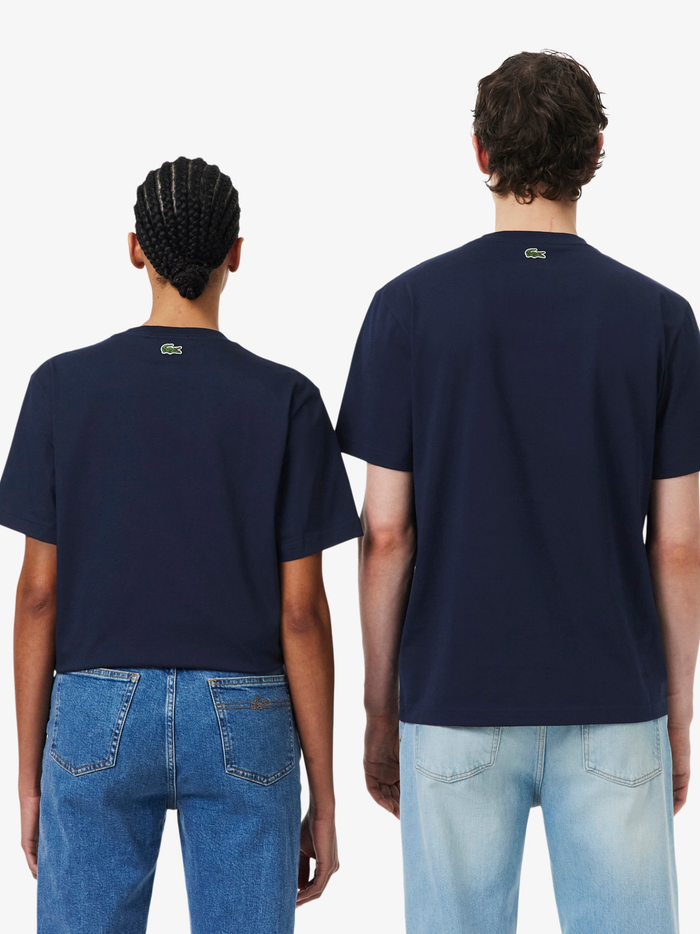 LACOSTE Embossed Branding Cotton T-shirt Midnight Blue - MAISONDEFASHION.COM
