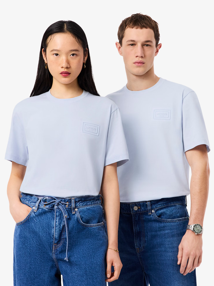 LACOSTE Embossed Branding Jersey T-shirt Light Blue - MAISONDEFASHION.COM