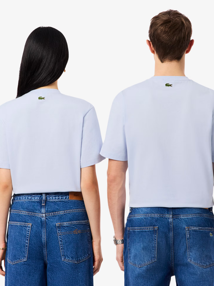 LACOSTE Embossed Branding Jersey T-shirt Light Blue - MAISONDEFASHION.COM