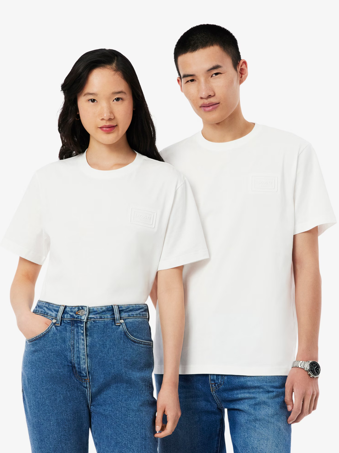 LACOSTE Embossed Branding Jersey T-shirt White - MAISONDEFASHION.COM