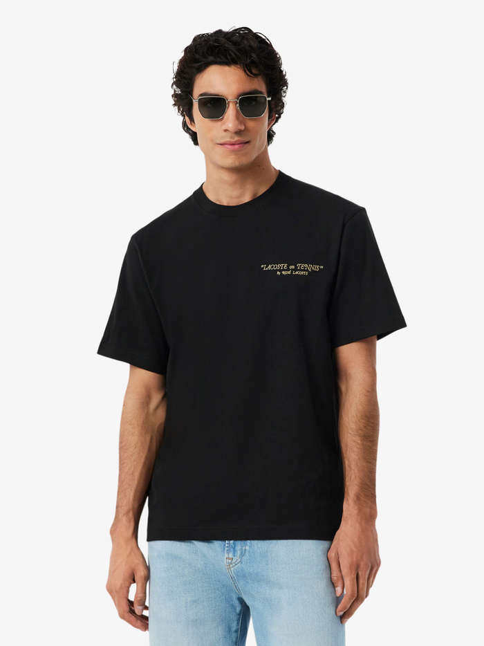 LACOSTE Embroidered Cotton T-shirt Black - MAISONDEFASHION.COM
