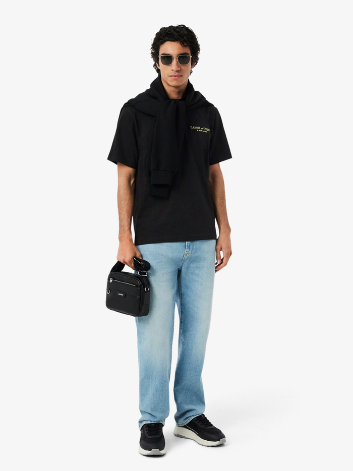 LACOSTE Embroidered Cotton T-shirt Black - MAISONDEFASHION.COM