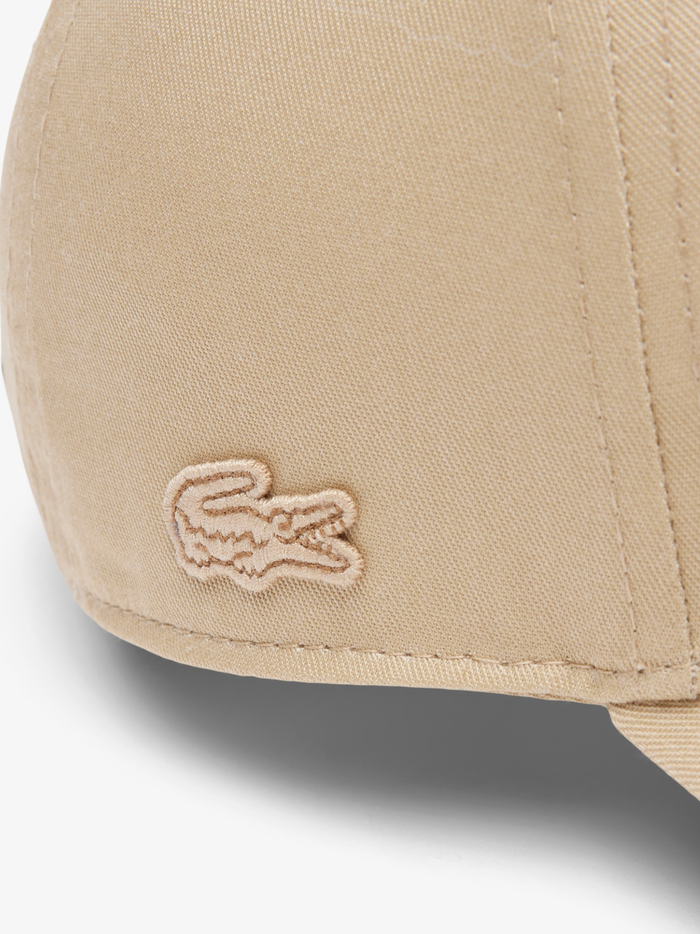 LACOSTE Embroidered Cotton Twill Cap Beige - MAISONDEFASHION.COM