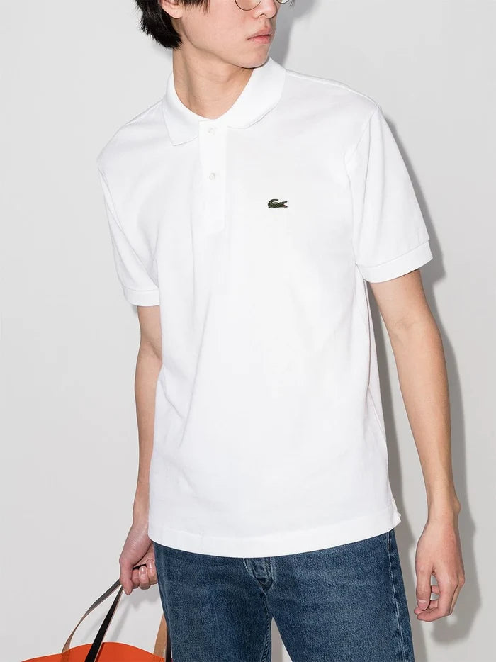 LACOSTE Embroidered Logo Polo Shirt White - MAISONDEFASHION.COM