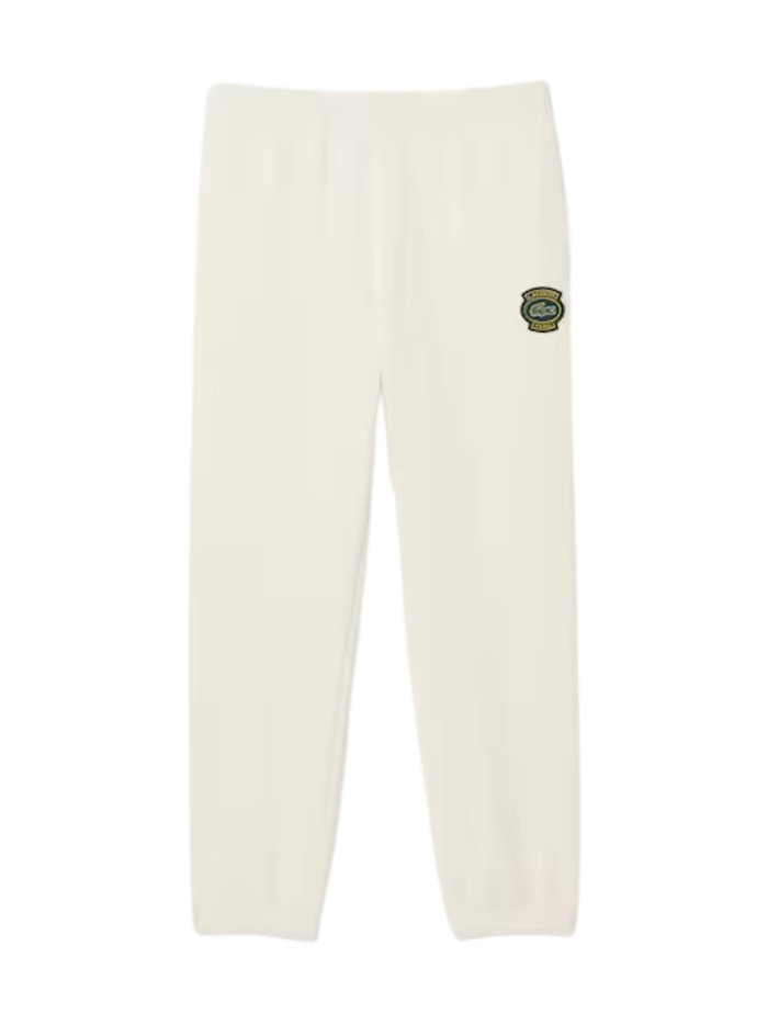 LACOSTE Fleece Badge Sweatpants White - MAISONDEFASHION.COM