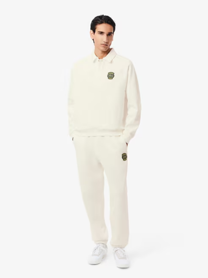 LACOSTE Fleece Badge Sweatpants White - MAISONDEFASHION.COM