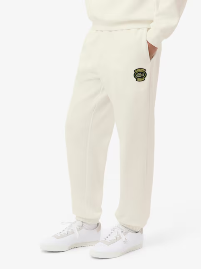 LACOSTE Fleece Badge Sweatpants White - MAISONDEFASHION.COM