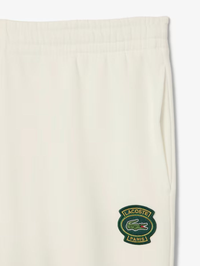 LACOSTE Fleece Badge Sweatpants White - MAISONDEFASHION.COM