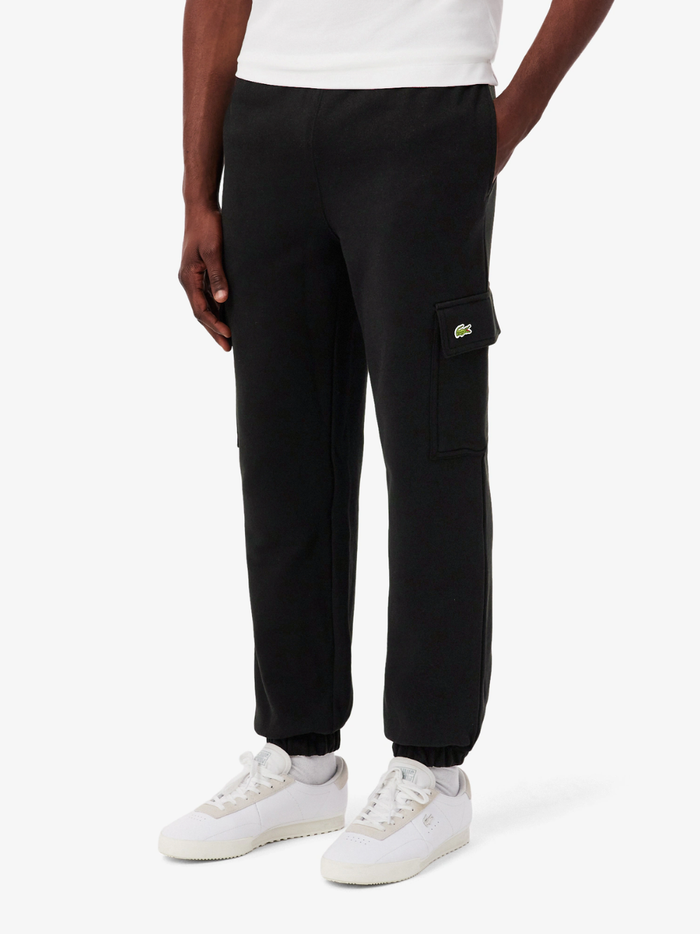 LACOSTE Fleece Cargo Sweatpants Black - MAISONDEFASHION.COM